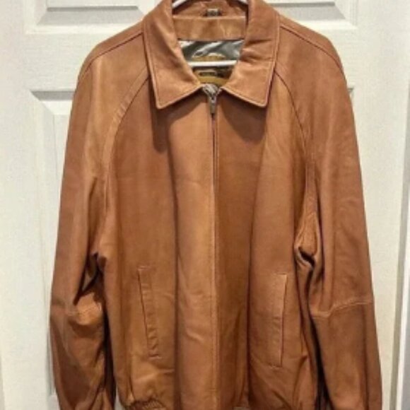 Robert Comstock Vertical Brown Leather Jacket Size XL Lambskin Biker - Picture 1 of 8